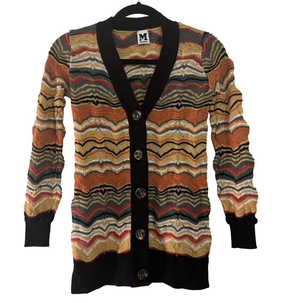 M Missoni Women's Multicolor Knitted Rib Hem Button Front Long Sleeve Cardigan 4